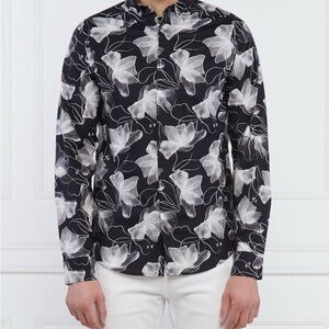 Armani Exchange Black and White Floral Dress Shirt